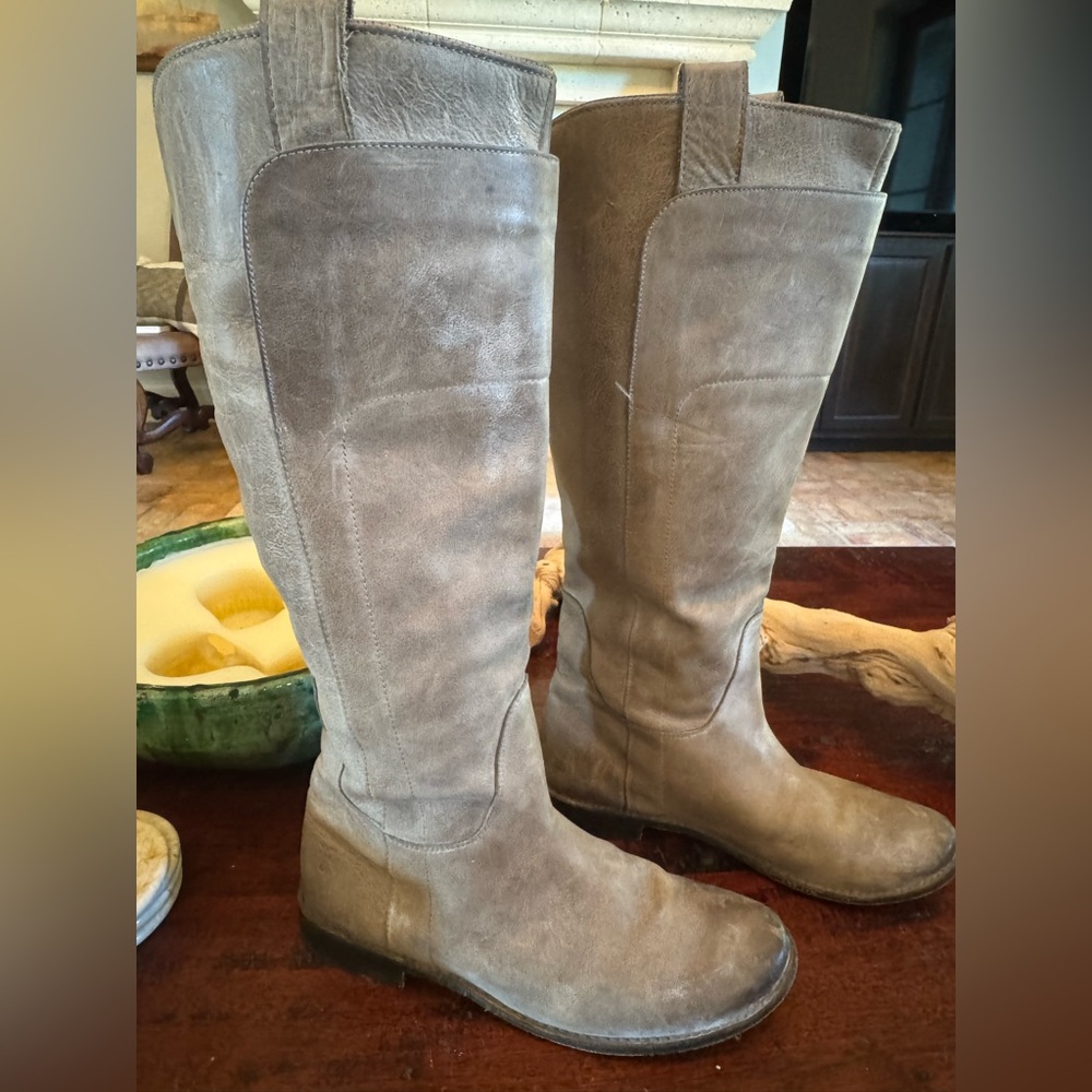 Frye Leather Boots taupe color